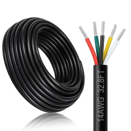 DEKIEVALE 14 Gauge 5 Conductor Electrical Wire, 32.8FT 14AWG Black PVC Stranded Tinned Copper 5 Wire Cable, 14/5 Flexible Extension Cable for LED Lamp Lighting, Automotive, Speaker, Access Control