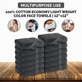 Canadian Linen Grey Washcloth Set 12”x12”, 12 Pack 100% Cotton Absorbent Quick Dry Economy Face Wash Cloths for Kitchen, Cleaning, Spa, Salon, Barber Shop, Gym, Car, Hotel, Restaurants