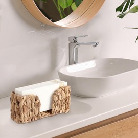 Sumnacon Guest Towel Napkin Holder, Vertical Water Hyacinth Napkin Holders for Table, Counter, Bathroom, Kitchen, Farmhouse Rectangle Napkins Basket Tray for Paper Napkins, Natural Home Office Decor