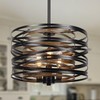 Sigaitwei 3-Light Dining Room Chandelier，12.6" Rustic Black Drum Chandeliers，Wood Grain