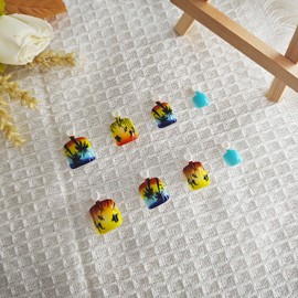 24Pcs Summer Press on Toenails Colorful Fake Toe Nails with Beach Coconut Tree Pattern Design Full Cover Glossy Acrylic Toenails Stick on Toe Nail for Women Girls Summer Manicure Supplies