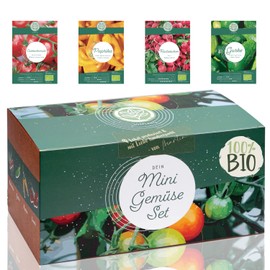 Organic Mini Vegetable Growing Set - 4 Types Organic Balcony Vegetable Seeds. Perfect vegetable set for pot, windowsill and balcony. Gifts for children and family: