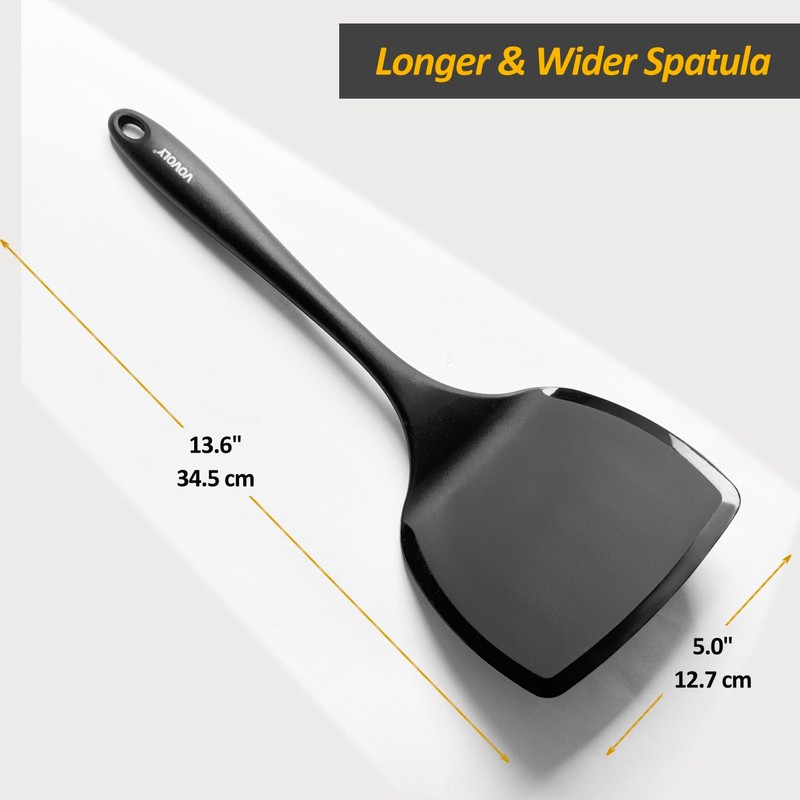 Silicone Pancake Spatula Turner with Lengthened Handle& Seamless Design, Heat