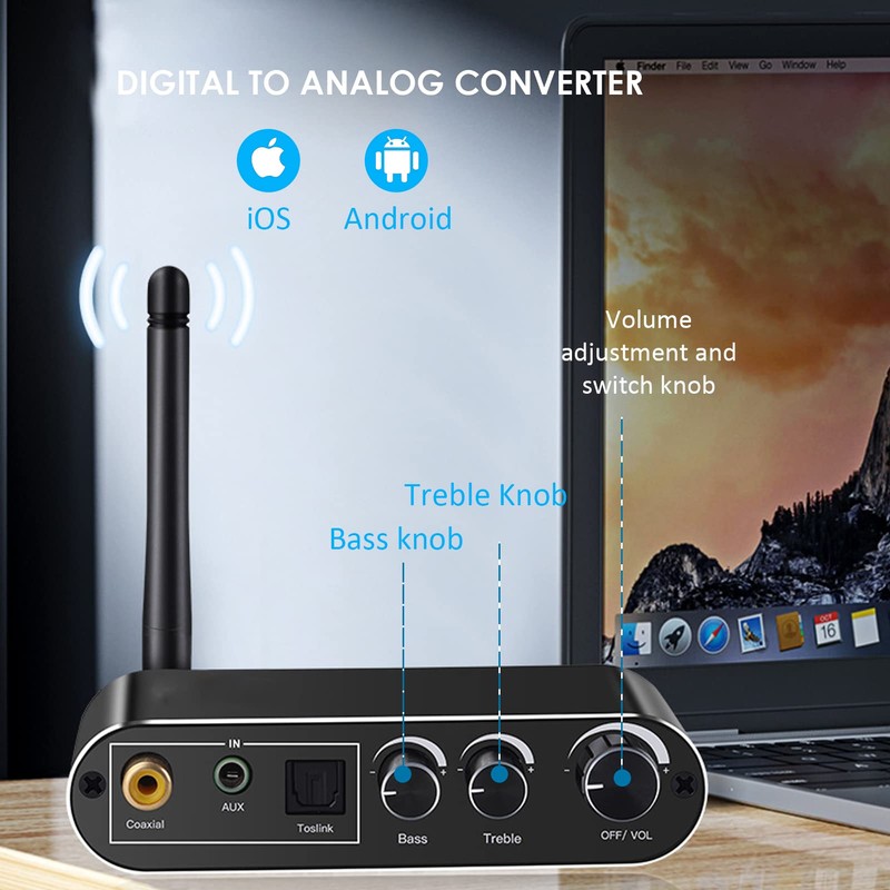 Convertidor de Audio Digital a Analógico Bluetooth Convertidor óptico a
