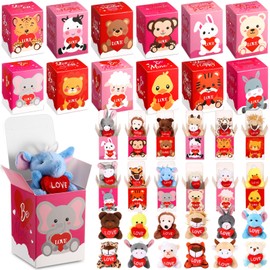 Blueweenly 24 Sets Valentine's Day Mini Stuffed Animal with Boxes, Valentine Mini Animal Plush Toy Gift Set for Valentine Party Favors Classroom Exchange Gift Valentine's Day Goody Bag Stuffers