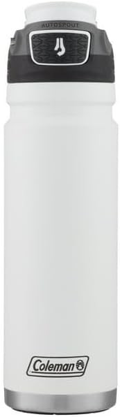 Coleman Switch AUTOSPOUT - Botella de agua aislada de acero inoxidable, 24 onzas, color blanco