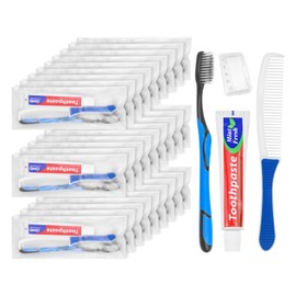LLHQAMT Disposable Travel Toothbrush, Toothbrush Bulk, Individually Packaged,That Travel Size Toothbrush with Toothbrush, Toothpaste, Comb, Suitable for Hotels, Travel, Business Trip (25 Sets)
