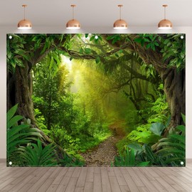 Luminora 8x6ft Fabric Rainforest Photography Backdrop Jungle Forest Tropical Nature Scenery Background Camping Party Decorations Photo Banner Props