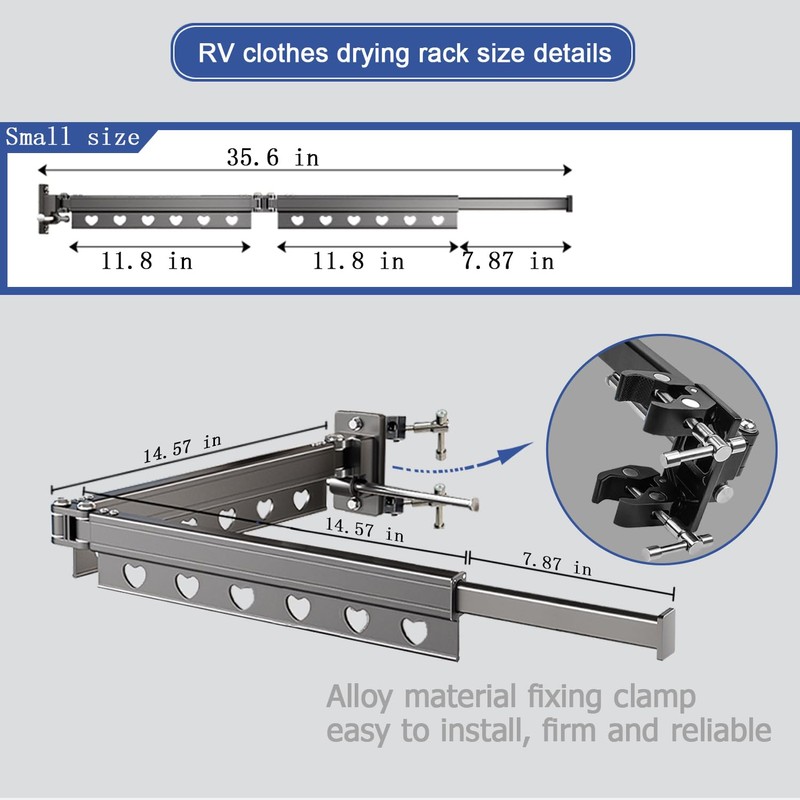 CHZHWFDC RV Clothes Drying Rack,Extendable Up to 35Inches,Rust Resistant,Portable,Easy to