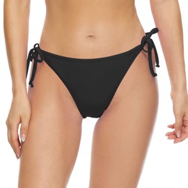 Bellecarrie Parte inferior de bikini brasileña para mujer, parte inferior de natación con lazo lateral, Negro, XL