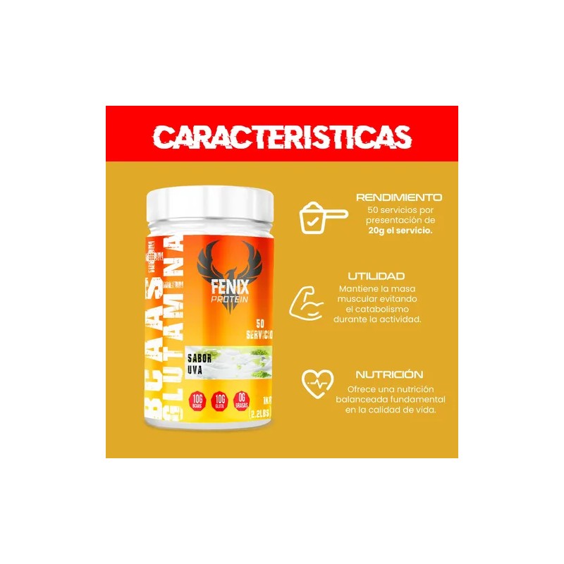 Aminoácidos Bcaas Glutamina Fenix Protein 1kg Sabores