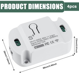 Smart Light Switch Module, Pack of 4 10A WiFi Switch, Tuya Smart Life Wireless Works Wireless Relay with Alexa, Google Assistant DIY Flush-Mounted, Surface-Mounted, WLAN Smart Switch Module