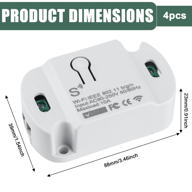 Smart Light Switch Module, Pack of 4 10A WiFi Switch,
