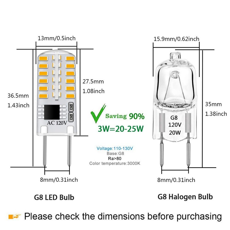 G8 LED Bulb Dimmable 3W Warm White 3000K T4 Bi-Pin