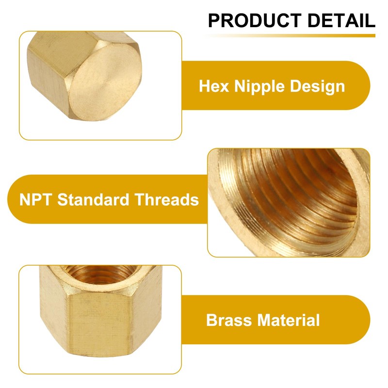 sourcing map 2Pcs Brass Hex Head Plug Compression Cap Fitting