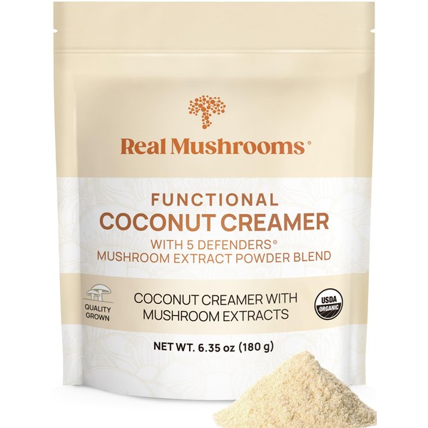 Real Mushrooms Plant-Based Functional Coconut Creamer - Organic Coffee Creamer with Mushrooms, Lucuma Powder & Ceylon Cinnamon - Dairy Free Powder Creamer for Coffee & Smoothies (90 Servings)
