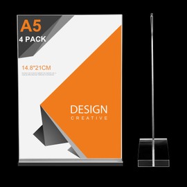 A5 Acrylic Sign Holder, 4 Pack T-Shaped Clear Sign Holder A5 Clear Poster Holder A5 Menu Holders for Office, Hotel Store Restaurant