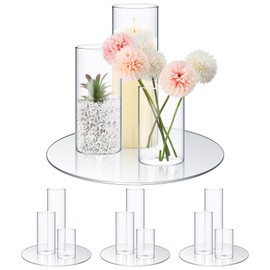 Sawysine 16 Pcs 2.6'' X 4.7'', 5.9'', 7.9'' Round Glass Mirror Trays Glass Cylinder Vase Wedding Table Flower Vase with Mirror Set Table Centerpiece Decoration for Wedding Decor Craft Baby Shower