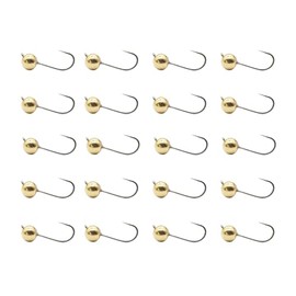 ALICHINO Tungsten Fly Tying Jig Heads for Fly Fishing Small Round Ball Crappie Jig Heads Tungsten Nano Jigs Kit Tungsten Beads with Hook (Gold 20pcs, 3.5mm, 1/80oz #12)