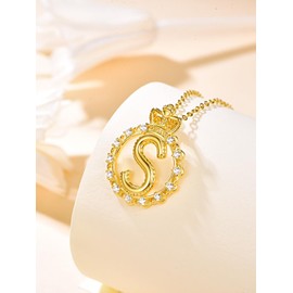 KINGWHYTE Initial Letter Necklaces for Women Gold Plated Initial Pendant Necklace Capital S Letter Crown Necklace Jewellery with 18"+2" Chain