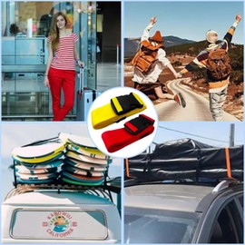 Diompirux Set of 4 Luggage Straps with 4 Luggage Tags Set (2 Red + 2 Yellow), Adjustable Non-Slip Travel Accessories, Quickly Identify Luggage, Safe Travel for Suitcase, for Luggage, Travel Bag,