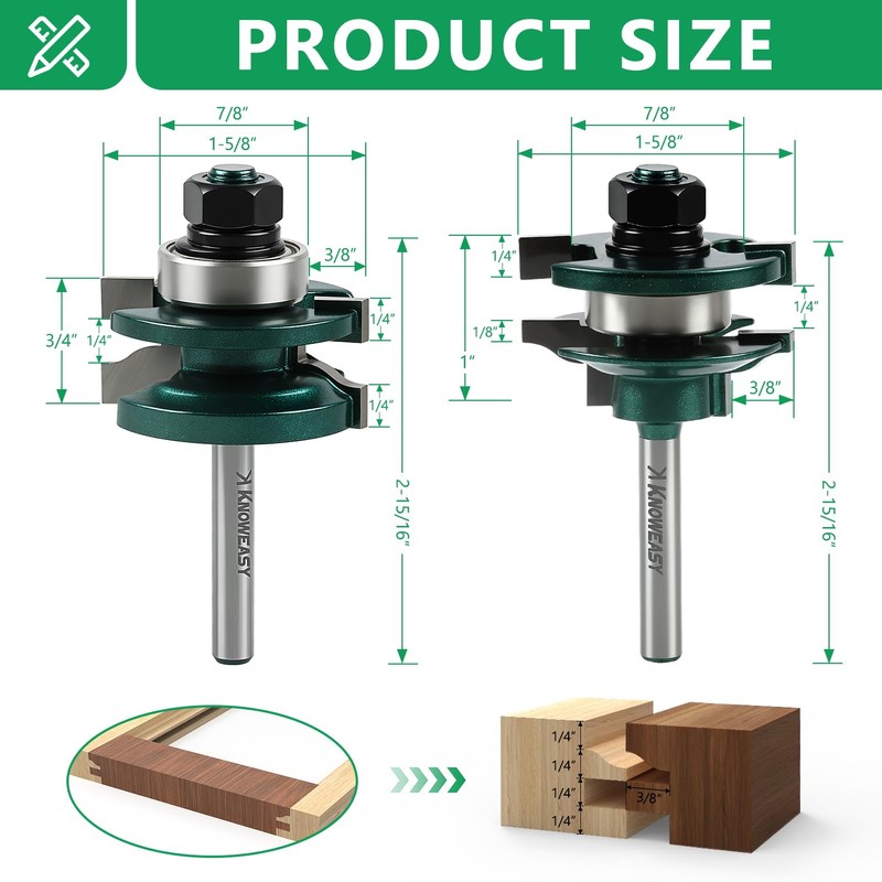 Knoweasy 3-Piece Raised Cabinet Router Bit Set with 1/4 Inch