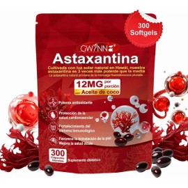 Gwynne Astaxantina 12 Mg 300 Cápsulas Blandas Antioxidante,astaxantina Antioxidant From Fresh Haematococcus Pluvialis,apoya La Salud Ocular,...       