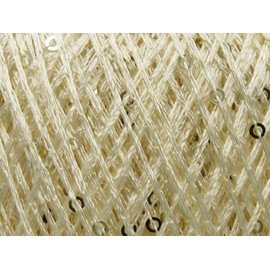 Petite Paillette Cream with Silver Mini Sequins Yarn - 50 grams (1.76 oz) 400 m (437 yards), Polyester, Metallic Sequins