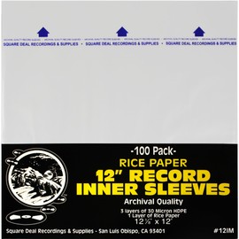 (100) 12 Inch Record Inner Sleeves - 3-Layers of Archival Quality, Anti-Static HDPE with Rice Paper Enclosed Insert for Extra Rigidity #12IM