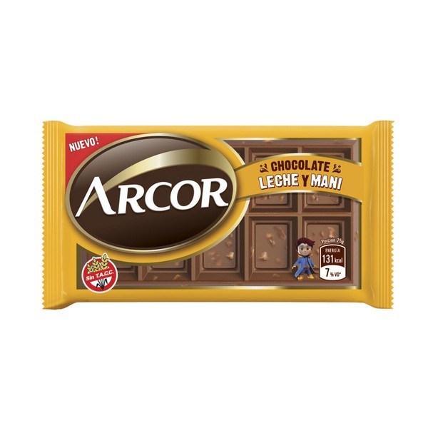 Arcor Chocolate Leche y Maní Milk Chocolate Bars with Peanuts - Gluten Free, 25 g / 0.88 oz (pack of 6)
