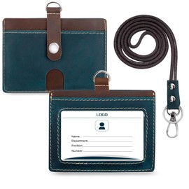 boshiho ID Card Holder, Horizontal, Genuine Leather, Name Holder, 3 Cards, Two-sided, Card Case, Commuter Pass/Neck Strap, Includes Key Ring, Employee ID Card Case, Women's, Men's, Stylish, Bi-Color,