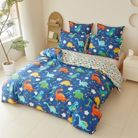 YASMENG Children's Bed Linen 100 x 135 cm Dino Motif Children's Bed Linen 100% Cotton Reversible Bed Linen 2-Piece for Teenagers Children Boys with Zip and 40 x 60 cm Pillowcase