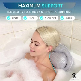 SelectSoma Premium Bathtub Pillow with Thick 4D Mesh for Head, Neck & Back Support - Luxury Quick-Drying Bath Pillow with 6 Strong Suction Cups for Tub Comfort