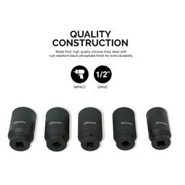 5pc 1/2" Drive 12 Point Drive Deep Spindle Axle Nut Socket Set 30mm 32mm 34mm 35mm 36mm，Heavy Duty Use In Removing And Installing Axle Nuts