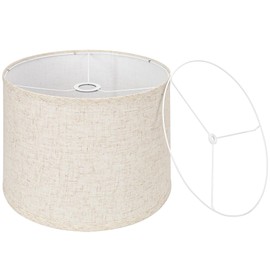 Beige Drum Lamp Shade, 13" Top x 13" Bottom x 10" High, Two Different Top Rings (Spider and UNO Fitter), Lamp Shade for Table Lamps Floor Lamps, Natural Linen Lampshade Replacement, Assembly Required