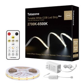 Tatazone 32.8ft Tunable White COB Led Strip Light with RF Remote, Dimmable CCT COB Led Lights, Adhesive Led Light Strip for Bedroom, Kitchen, Cabinet