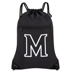 HOLYLUCK Drawstring Bags Initial Backpack Sackpack Cinch Bags for Sports, Gym, Travel, Beach, Letter (Black-M)
