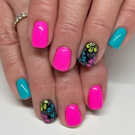 Long French Press on Nails with Design Hot Pink Square Shape Colorful Swirls French Tips Fake Nails Glossy Gel Press Nails Full Cover Reusable Glue on Nails for Women Girls in 24 PCS