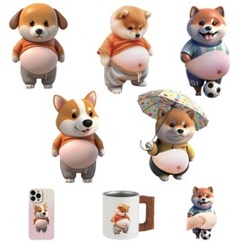 MORISHOP Pack of 5, Dog Tummy Stickers, 3D Shiba Inu Seal, 3D (2026 New Model), Soft Belly Stickers, Cute, 3D Squishy Stickers, For Mobile Phones Decorations, Diaries (Set of 5)
