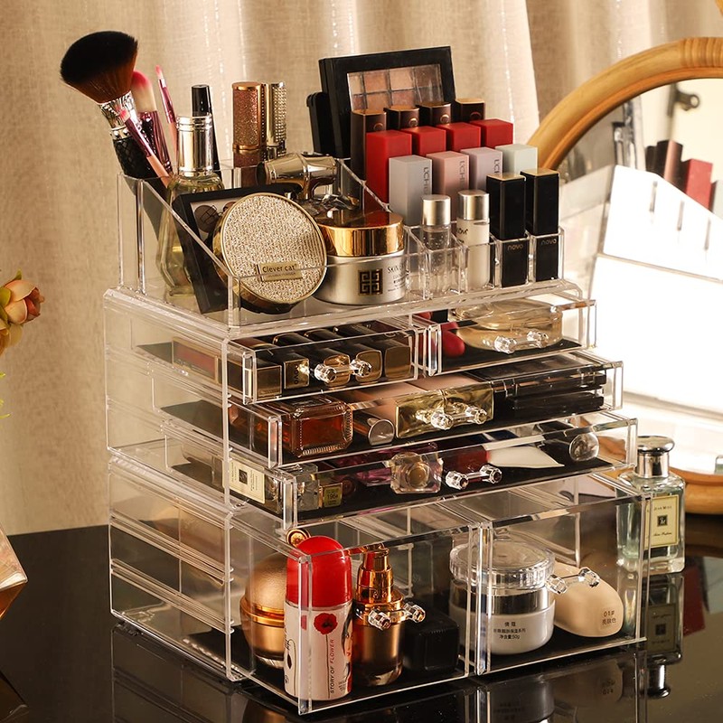 Cq acrylic 3 Pack Clear Makeup Storage Organizer,Stackable 6 Drawers