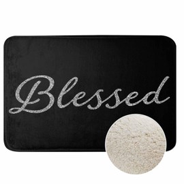 Lungtao Black Glitter Blessed Bath Mat for Bathroom Bible Verse Blessed Bath Rugs Door Mat Non Slip Rubber Backed Bathroom Floor Mat for Bathtub Sink Shower 16"X24"