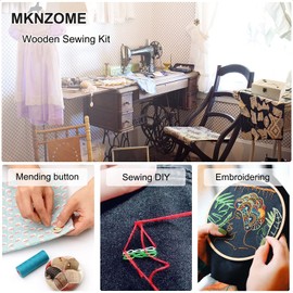 MKNZOME Wooden Sewing Kit - Premium Sewing Suit Box with Complete Sewing Accessories for Repairing Clothes, DIY Hobby Household Sewing Tools for Grandma Mother Girls Beginners, Portable for Travel and