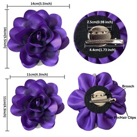 Women's Brooches 4pcs Rose Flower Hair Clip Flamenco Dancer Pin up Mexican Hair Flowers Clips Hairpin Brooch Tea Party Hats Headpieces (purple)