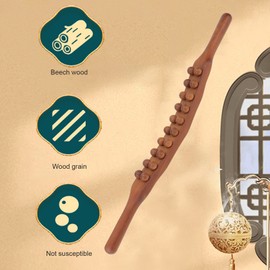 Guasha Stick Double Row 20 Beads Fatigue Relief Wooden Massage Scraping Stick for Neck Shoulder