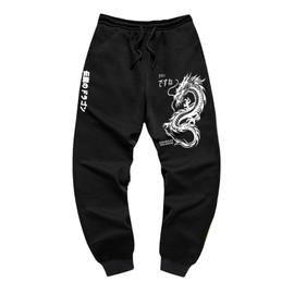 RoseSeek Men's Jogger Sweatpants Letter Graphic Drawstring Waist Casual Gym Workout Athletic Jogger Pants Printed Black White Medium