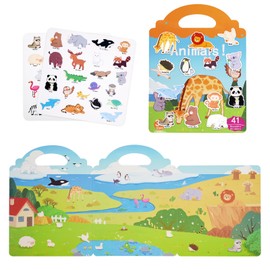 Newest Animals Sticker Book for Kids 2-4,Reusable Jelly Stciekr Activity Book for Kids,Birthday Party Gift Removable &Washable Christmas Gift