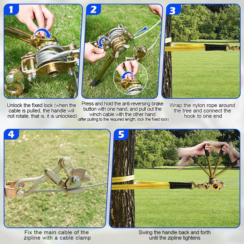 Zipline Tensioning Kit, Cable Winch Puller with Cable Grip Steel