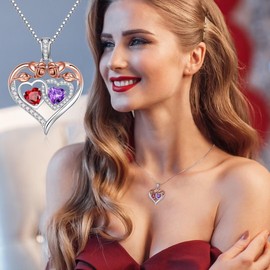 Iefil July October Birthstone Necklace Jewelry Birthday Gifts for Women, Red Ruby Necklace Pink Sapphire Necklace Valentines Anniversary Day Gift for Her Wife Girlfriend