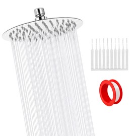 Shower Head Rain Shower Head 8 Inch (20 cm) Shower Head 304 Rain Shower Head Round Rain Shower Head 360° Adjustable Shower Head Stainless Steel with Cleaning Brushes