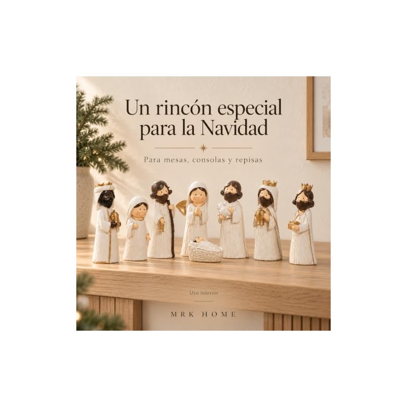 Nacimiento Navideño Pequeño de 8 Piezas, Figuras Blanco Marfil y